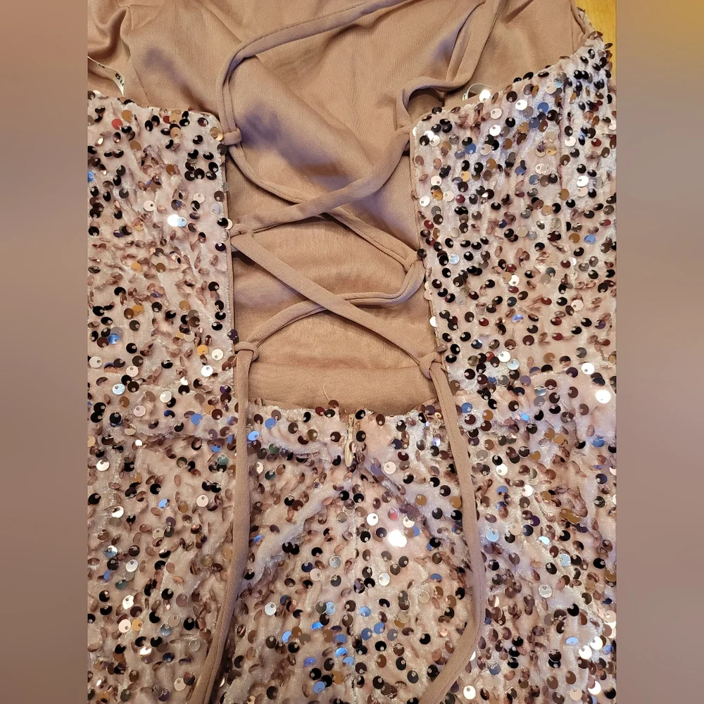 Light Pink Velvet Sequin One Shouler Dress Size 2 - Picture 5 of 5